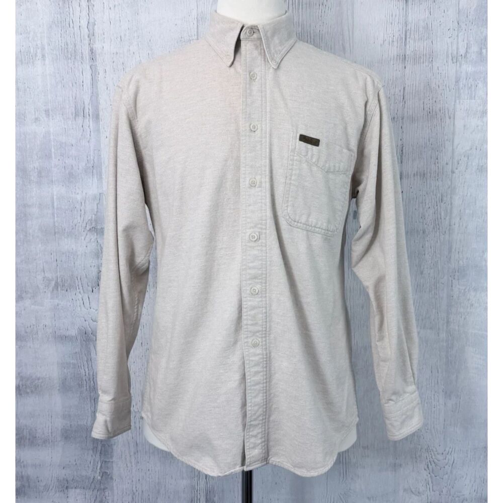 Woolrich Sportsman Chamois Shirt Mens M Beige Button Front 100% Cotton Outdoor